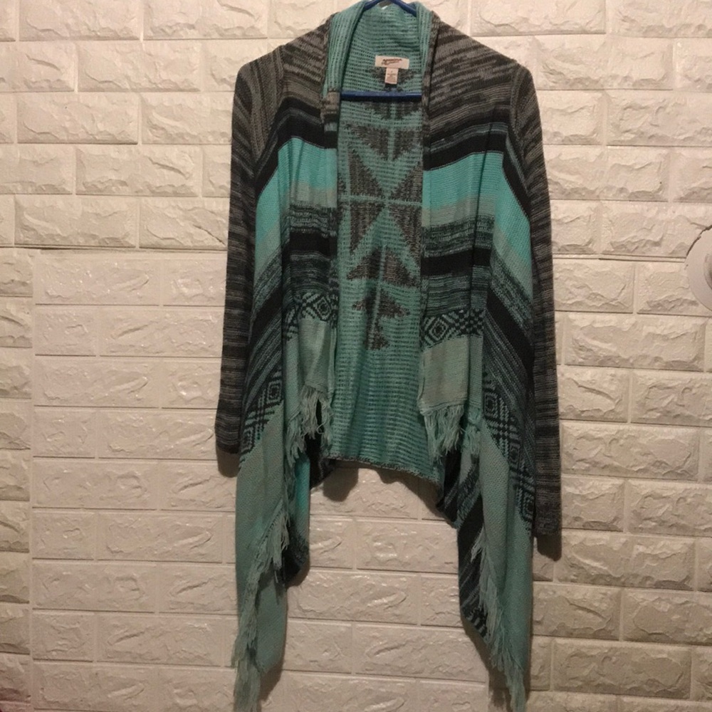 Blue and Gray Aztec Open Front Cardigan